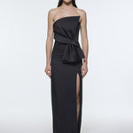 Strapless Collar Slit Satin Long Evening Dress - 9281C