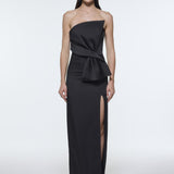 Strapless Collar Slit Satin Long Evening Dress - 9281C