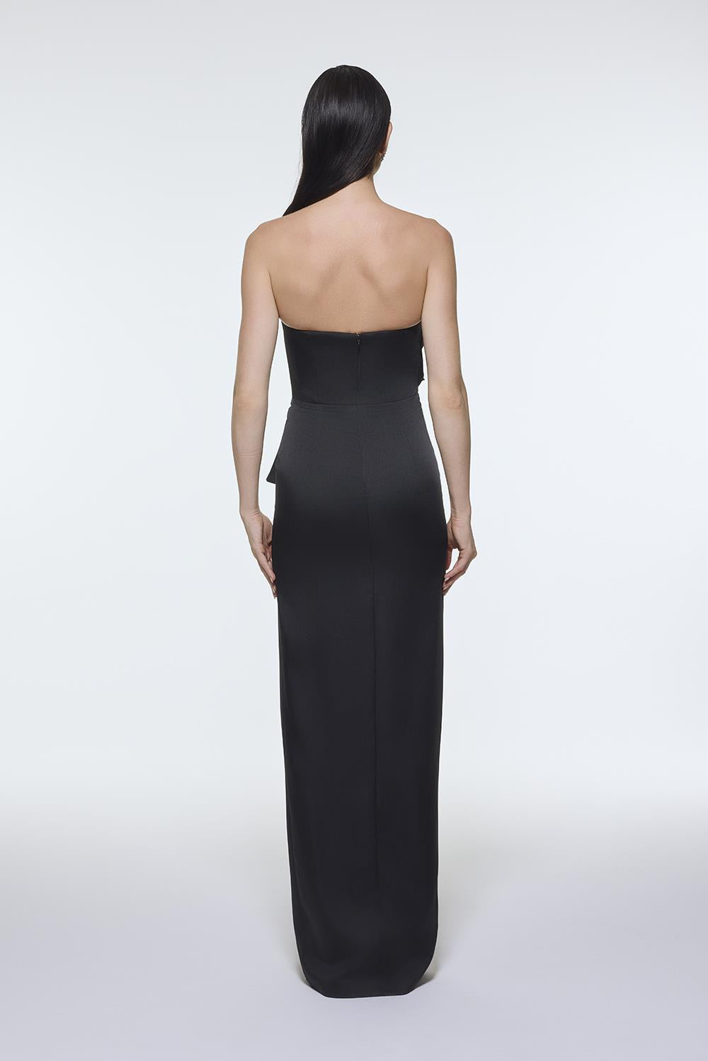 Strapless Collar Slit Satin Long Evening Dress - 9281C
