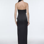 Strapless Collar Slit Satin Long Evening Dress - 9281C