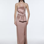 Strapless Collar Slit Satin Long Evening Dress - 9281C