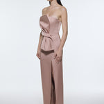 Strapless Collar Slit Satin Long Evening Dress - 9281C