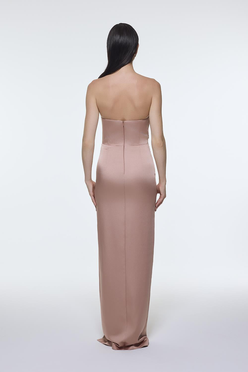 Strapless Collar Slit Satin Long Evening Dress - 9281C