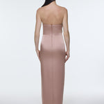 Strapless Collar Slit Satin Long Evening Dress - 9281C
