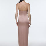 Strapless Collar Slit Satin Long Evening Dress - 9281C