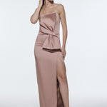Strapless Collar Slit Satin Long Evening Dress - 9281C