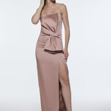 Strapless Collar Slit Satin Long Evening Dress - 9281C