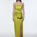 Strapless Collar Slit Satin Long Evening Dress - 9281C