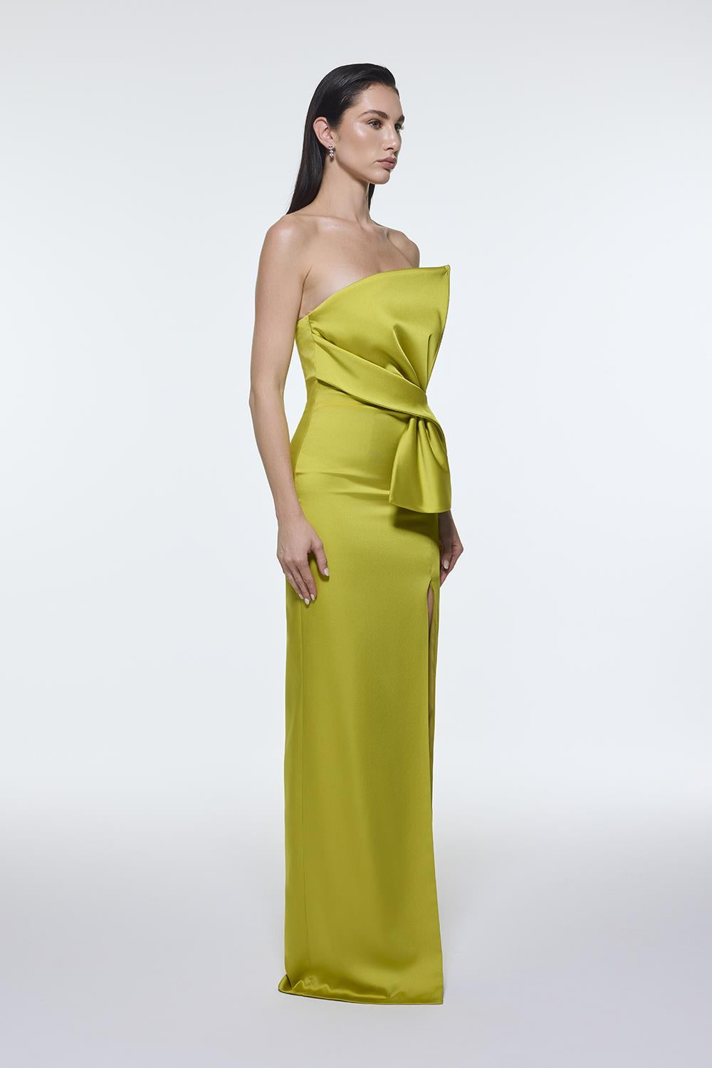 Strapless Collar Slit Satin Long Evening Dress - 9281C