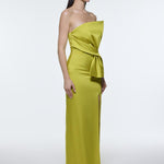 Strapless Collar Slit Satin Long Evening Dress - 9281C