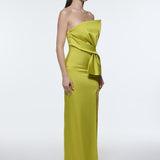 Strapless Collar Slit Satin Long Evening Dress - 9281C