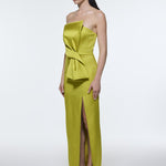 Strapless Collar Slit Satin Long Evening Dress - 9281C