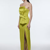 Strapless Collar Slit Satin Long Evening Dress - 9281C