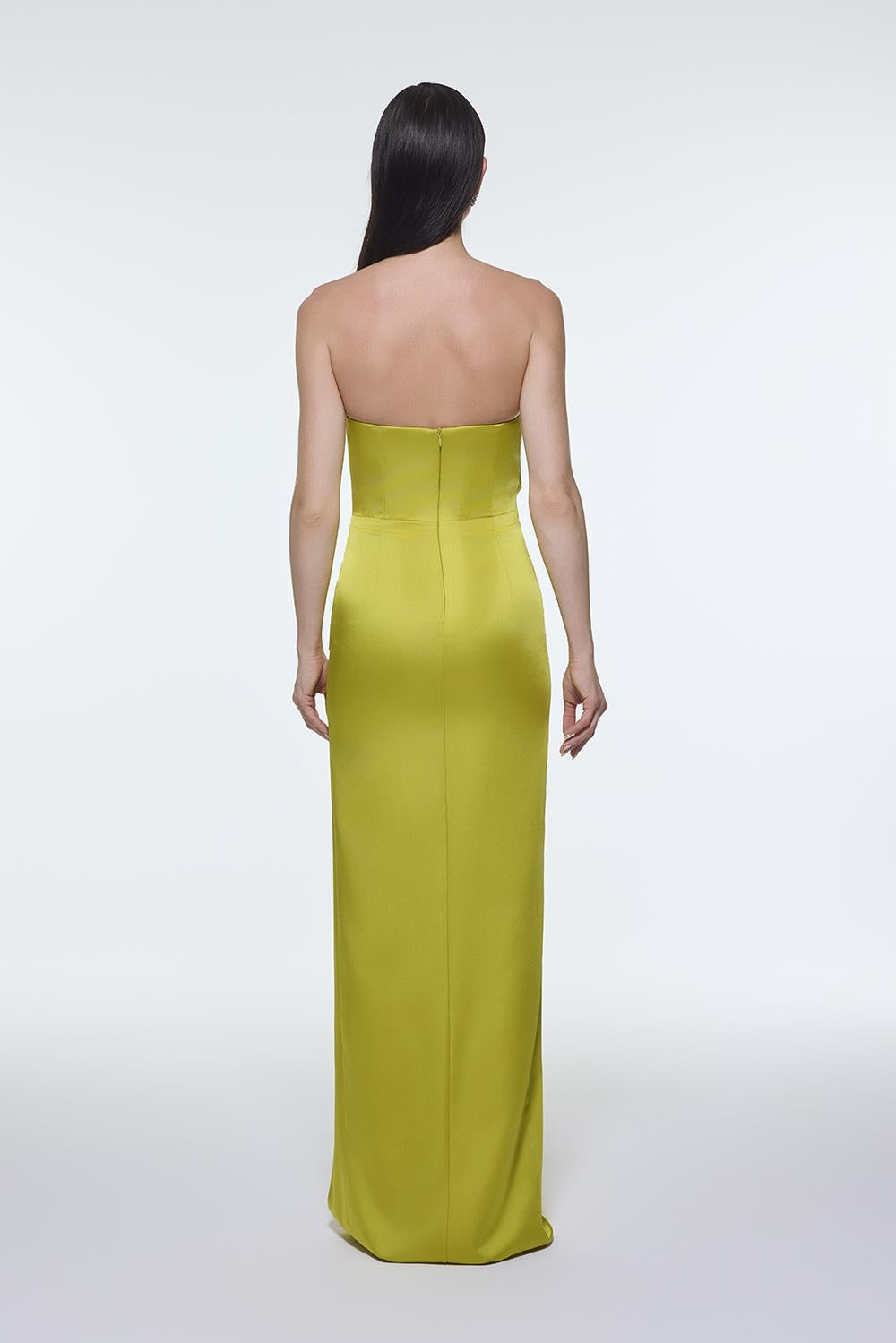 Strapless Collar Slit Satin Long Evening Dress - 9281C