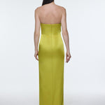 Strapless Collar Slit Satin Long Evening Dress - 9281C