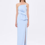 Strapless Collar Slit Satin Long Evening Dress - 9281C