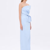 Strapless Collar Slit Satin Long Evening Dress - 9281C