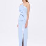 Strapless Collar Slit Satin Long Evening Dress - 9281C