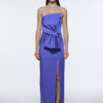 Strapless Collar Slit Satin Long Evening Dress - 9281C