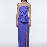 Strapless Collar Slit Satin Long Evening Dress - 9281C