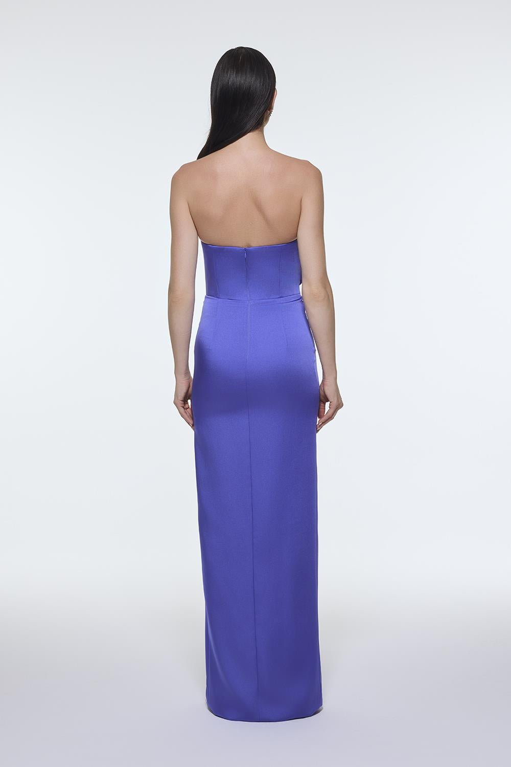 Strapless Collar Slit Satin Long Evening Dress - 9281C