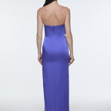 Strapless Collar Slit Satin Long Evening Dress - 9281C