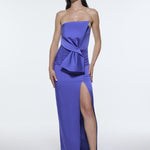 Strapless Collar Slit Satin Long Evening Dress - 9281C