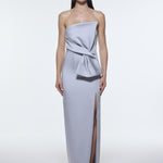 Strapless Collar Slit Satin Long Evening Dress - 9281C