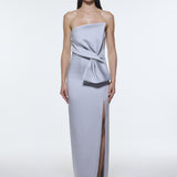 Strapless Collar Slit Satin Long Evening Dress - 9281C