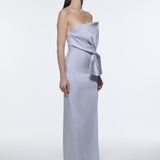 Strapless Collar Slit Satin Long Evening Dress - 9281C