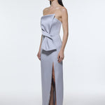 Strapless Collar Slit Satin Long Evening Dress - 9281C