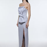 Strapless Collar Slit Satin Long Evening Dress - 9281C
