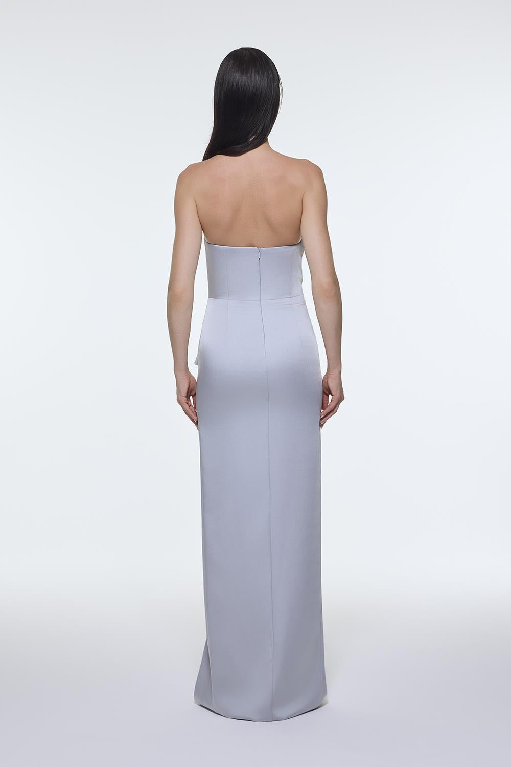 Strapless Collar Slit Satin Long Evening Dress - 9281C