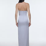 Strapless Collar Slit Satin Long Evening Dress - 9281C