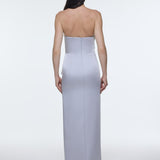Strapless Collar Slit Satin Long Evening Dress - 9281C