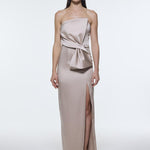Strapless Collar Slit Satin Long Evening Dress - 9281C