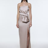 Strapless Collar Slit Satin Long Evening Dress - 9281C