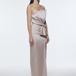 Strapless Collar Slit Satin Long Evening Dress - 9281C