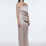 Strapless Collar Slit Satin Long Evening Dress - 9281C