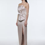 Strapless Collar Slit Satin Long Evening Dress - 9281C