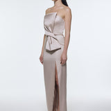 Strapless Collar Slit Satin Long Evening Dress - 9281C
