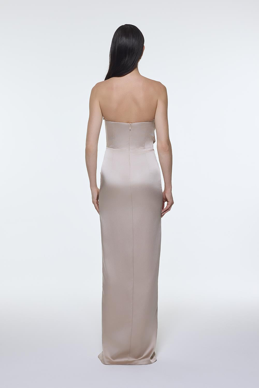 Strapless Collar Slit Satin Long Evening Dress - 9281C
