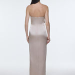 Strapless Collar Slit Satin Long Evening Dress - 9281C