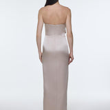 Strapless Collar Slit Satin Long Evening Dress - 9281C