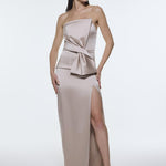 Strapless Collar Slit Satin Long Evening Dress - 9281C