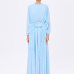 Stone Embroidery Detailed Long Sleeve Chiffon Evening Dress - 9118C
