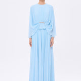 Stone Embroidery Detailed Long Sleeve Chiffon Evening Dress - 9118C