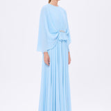 Stone Embroidery Detailed Long Sleeve Chiffon Evening Dress - 9118C