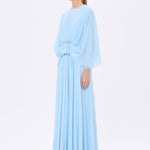 Stone Embroidery Detailed Long Sleeve Chiffon Evening Dress - 9118C