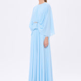 Stone Embroidery Detailed Long Sleeve Chiffon Evening Dress - 9118C